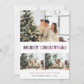 Moderne Paarse kerstfoto Feestdagenkaart (Voorkant)