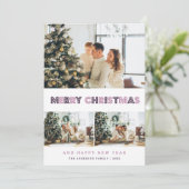 Moderne Paarse kerstfoto Feestdagenkaart (Staand voorkant)