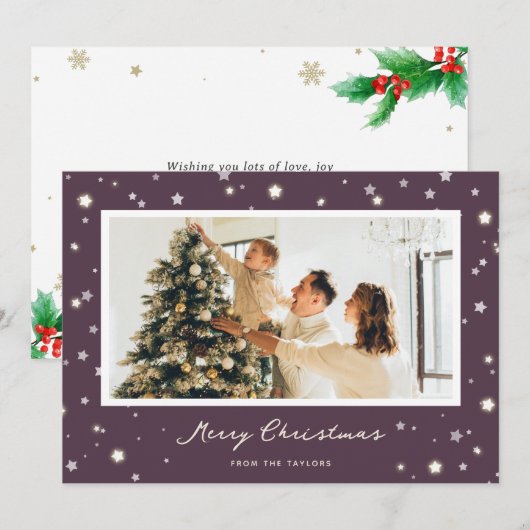 Moderne Paarse kerstkaarten voor vrolijk kerstfees Feestdagenkaart (Voorkant / Achterkant)