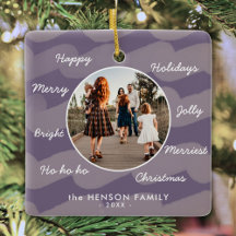 Moderne Paarse Kerstwensen Familie Foto