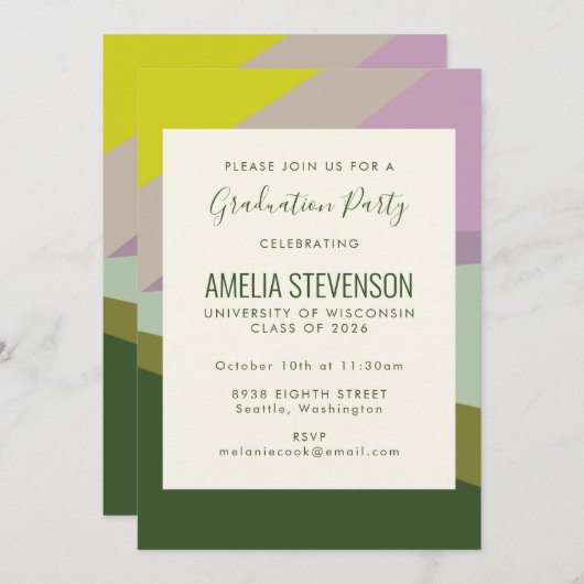 Moderne Paarse kleurblokkering Groene GraduPartij Kaart (Voorkant / Achterkant)
