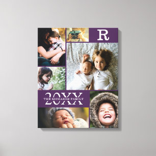 Moderne Paarse kleurenblokfamilie 6 Foto-collage Canvas Afdruk