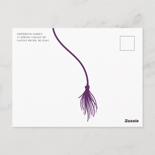 Moderne paarse kwast afstudeerfeest kaart (Achterkant)