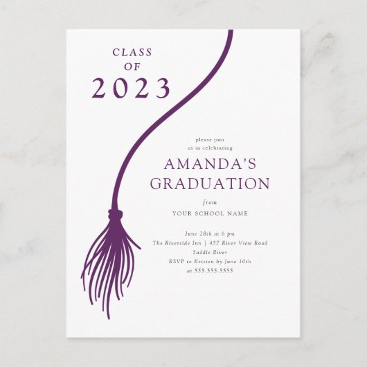 Moderne paarse kwast afstudeerfeest kaart (Voorkant)