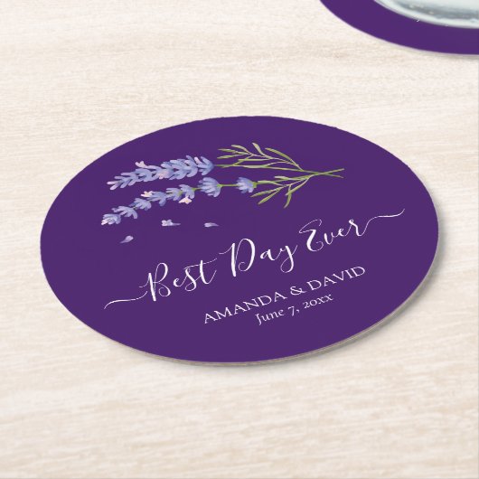 Moderne Paarse lavendel bloemenbruiloft Ronde Kartonnen Onderzetter (Gebogen)
