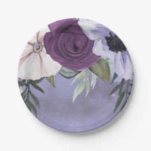 Moderne Paarse Lavendel Bloemige Aquarel Bruiloft Papieren Bordje