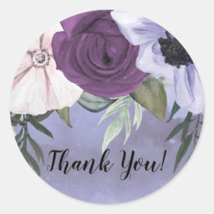 Moderne Paarse Lavendel Bloemige Aquarel Bruiloft Ronde Sticker