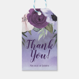 Moderne Paarse Lavendel Bloemige Waterverf Bruilof Cadeaulabel