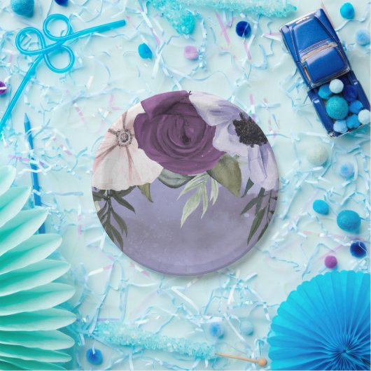 Moderne Paarse Lavendel Bloemige Waterverf Bruilof Papieren Bordje (Feest)