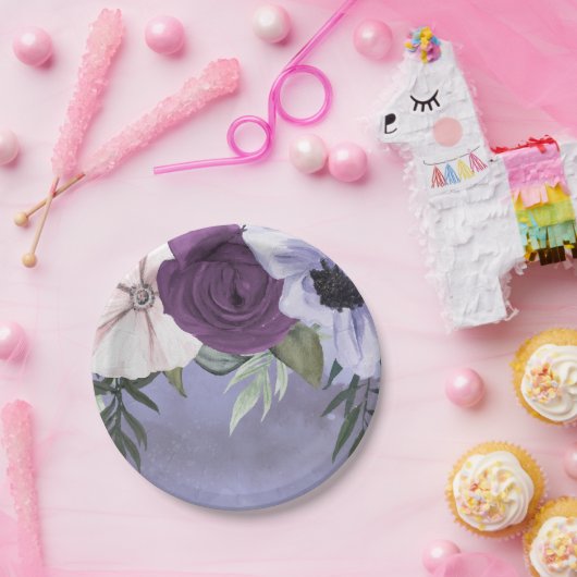 Moderne Paarse Lavendel Bloemige Waterverf Bruilof Papieren Bordje (Feest)