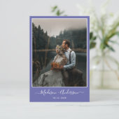 Moderne Paarse lavendel met twee foto bruiloft Bedankkaart (Staand voorkant)