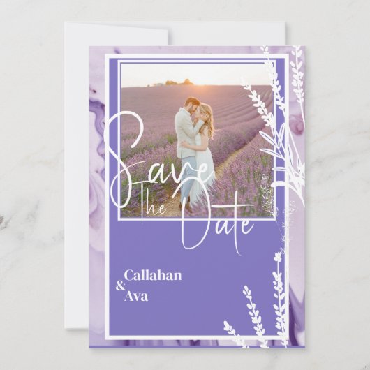 Moderne Paarse Lavendel Save the Date Design (Voorkant)