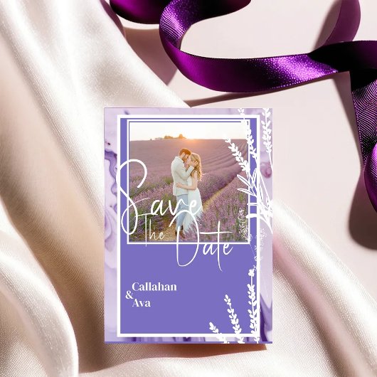 Moderne Paarse Lavendel Save the Date Design