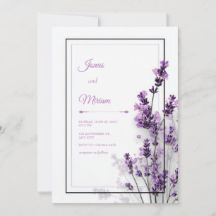 Moderne Paarse Lavendel Zwarte Paarse Frame Trouwf Kaart