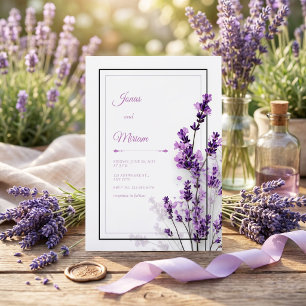 Moderne Paarse Lavendel Zwarte Paarse Frame Trouwf Kaart