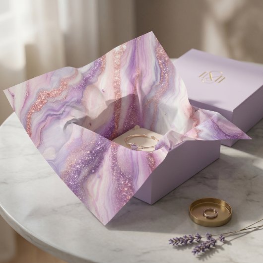 Moderne Paarse Lavendelmarmer met Glitteraders Tissuepapier