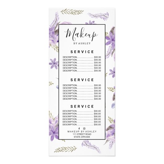 Moderne paarse lavender groene waterverf met flora reclamekaart (Voorkant)