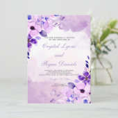 Moderne Paarse lavender Waterverf Floral Wedding Kaart (Staand voorkant)