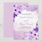 Moderne Paarse lavender Waterverf Floral Wedding Kaart (Voorkant / Achterkant)