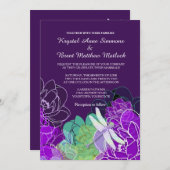 Moderne Paarse libel bloemige bruiloft uitnodiging (Voorkant / Achterkant)