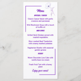 Moderne paarse lijn kunst bloemkaart bruiloftsmenu menu