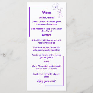 Moderne paarse lijn kunst bloemkaart bruiloftsmenu menu