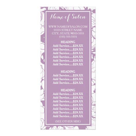 Moderne Paarse lijst met prijzen voor meisjes in s Reclamekaart (Voorkant)