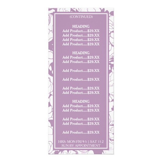 Moderne Paarse lijst met prijzen voor meisjes in s Reclamekaart (Achterkant)