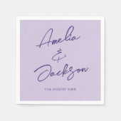 Moderne Paarse Lila bruiloft met kalligrafie Servet (Voorkant)