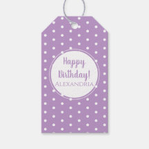 Moderne Paarse Lila Polka Dots Naam Happy Birthday