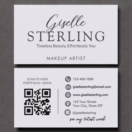 Moderne Paarse Lila Script Elegant QR-code Visitekaartje
