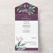 Moderne Paarse Lotus Waterverf met handbeschilderd All In One Uitnodiging (Binnen)