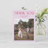 Moderne Paarse magenta foto bruiloft Hartelijk dan Bedankkaart (Staand voorkant)