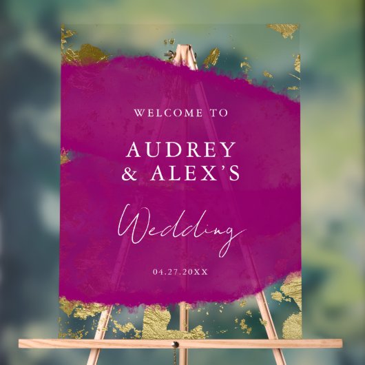 Moderne Paarse magenta gouden bruiloft welkom Acryl Bord (Neutraal)