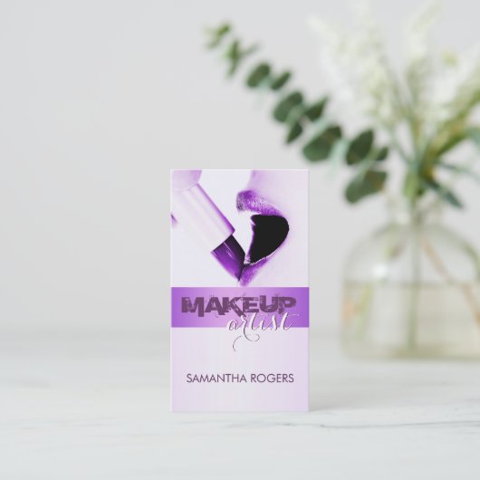 Moderne Paarse make-up artiest Visitekaartje (Staand voorkant)