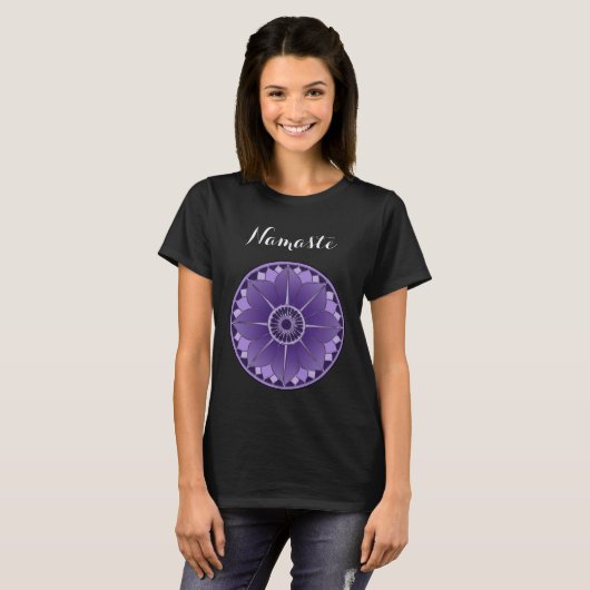 Moderne Paarse Mandala Namaste T-shirt (Voorkant volledig)