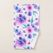 Moderne Paarse Marine Bloemen Botanische Waterverf Bad Handdoek (Handdoek)
