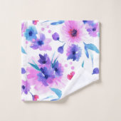 Moderne Paarse Marine Bloemen Botanische Waterverf Bad Handdoek (Wasdoekje)