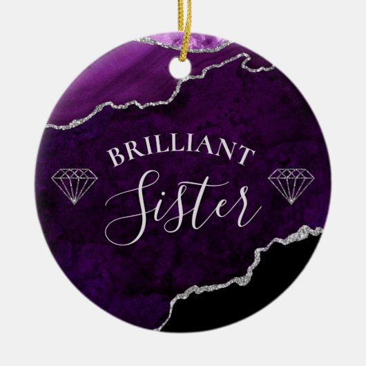 Moderne Paarse marmer Agate Brilliant Sister Keramisch Ornament (Voorkant)