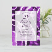 Moderne Paarse Marmeren Tie Dye 21ste Verjaardagsf Kaart (Staand voorkant)