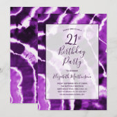 Moderne Paarse Marmeren Tie Dye 21ste Verjaardagsf Kaart (Voorkant / Achterkant)