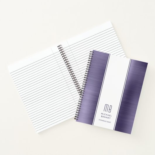 Moderne Paarse Monogram Business Notitieboek (Binnen)