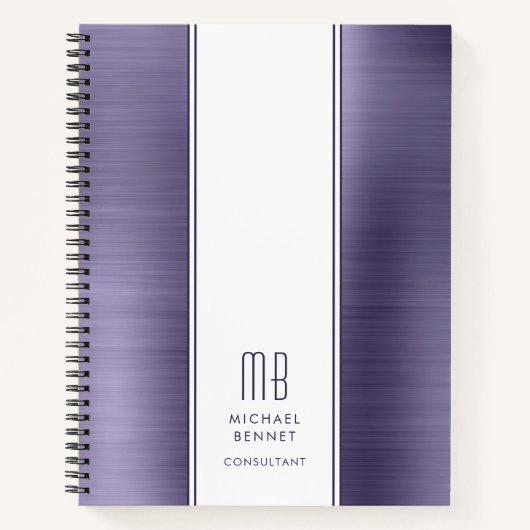 Moderne Paarse Monogram Business Notitieboek (Voorkant)