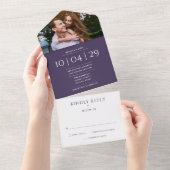 Moderne paarse monogram foto trouwdatum all in one uitnodiging (Afscheurbaar)