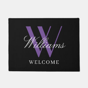 Moderne Paarse monogram Passen getrouwd Naam bruil Deurmat