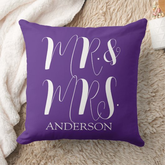 Moderne Paarse Mr en Mrs Script Trouw  Kussen (Deken)