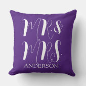 Moderne Paarse Mr en Mrs Script Trouw  Kussen (Voorkant)