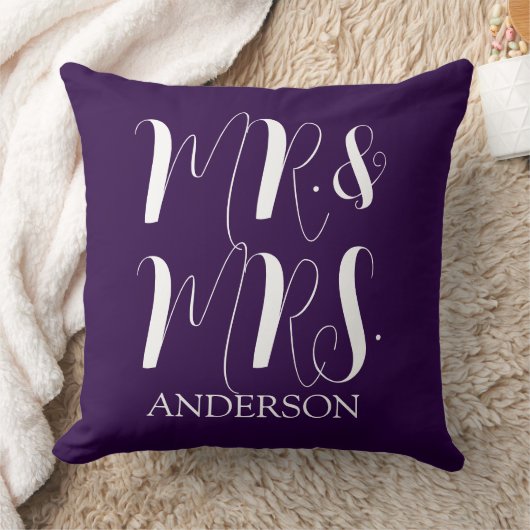 Moderne paarse Mr en Mrs Script trouw  Kussen (Deken)