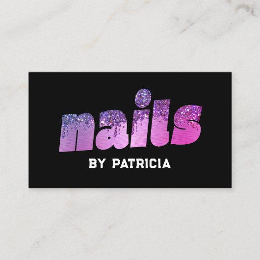 Moderne Paarse nagels Glitter Drips Script Nail Te Visitekaartje (Voorkant)