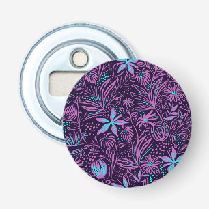 Moderne paarse neon bloempatroon button flesopener